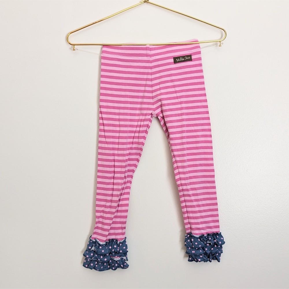 Matilda Jane Girls Pants Stripe Pink/Blue Ruffles Layering Size 4